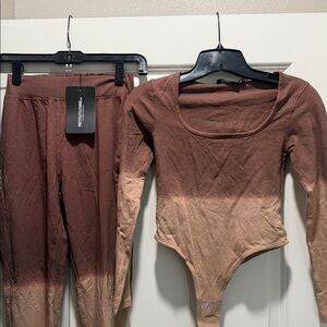 Pretty little thing Brown and Tan Long Sleeve Bodysuit and Pants Set.